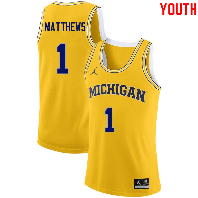 Youth #1 Charles Matthews Michigan Wolverines College Basketball Jerseys Sale-Yellow - Click Image to Close